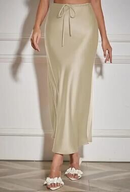 Women's Maxi Skirts Satin Drawstring High Waisted Silk Elegant Flowy Casual